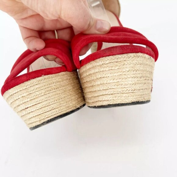 Gucci Red Suede Floral Embroidered Espadrille Wedge Platform Sandal EU 40.5 - Picture 6 of 11